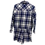 Aerie  Cotton Blue White Flannel Plaid Button Up Long Sleeve Short Romper Large Photo 7