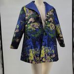 Grace Chuang Long Jacket Womens L Blue Satin Monet Print Swing Style Open Front Size L Photo 14