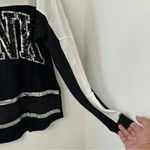 PINK - Victoria's Secret PINK Victoria Secret Long Sleeve Crewneck Women’s Sz Small Bling Black and White Photo 4