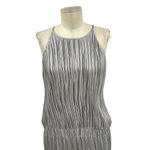 Halston Heritage HALSTON Pleated Metallic Dress In Silver Metallic‎ Size 12 Photo 2