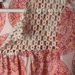 Calypso St. Barth  Size XS Blouse Top Silk Pink Floral Boho Mandala Crochet Trim Photo 4