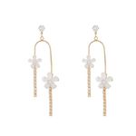 Women's Crystal Flower Dangle Drop Earrings Gold Photo 3