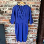 Escada Blue Jersey Faux Wrap Sheath Dress, 40 Size 10 Photo 1