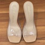 Stuart Weitzman Tia 100 Lucite Wedge PVC Clear Upper/Nude Leather Sandals 7.5B Photo 1
