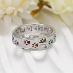 Women’s White Gold Colorful Paw Print “Always in My Heart” Engraved Ring Size 6 Silver Photo 4