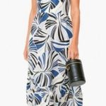 Tuckernuck Tuckernut Blue & White Linen Blend Palm Alston Midi Dress Sleeveless Size Small Photo 2