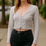 Free People Linen Blend Bohemian Cropped Lavender Women's Boxy Top Size Large Photo 12