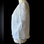 Michael Kors White Textured Patterned Short Sleeve Blouse with Fringe Hem Photo 3