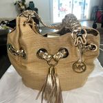 Large Michael Kors Straw & Braided Drawstring Leather Tote/purse Bag, gorgeous! Tan Photo 0