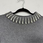 Talbots  Grey Mock Neck Pearl Beaded Neckline Sweater Womens M Preppy Classic Photo 3