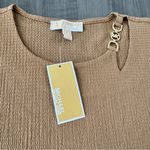 Michael Kors  gold logo cutout neckline brown top size M NWT $110 Photo 4