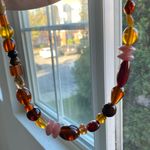Anthropologie New! Here Comes Fall XL Beaded Stone Necklace Chocolate Brown Pink Photo 5