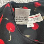 Talbots Vintage Cherry Print Black Red Belted Sleeveless Midi Dress Size 8 Photo 6