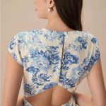 RIHOAS The Blue Round Neck Cap Sleeve Floral Midi Dress 76 Size M Photo 4