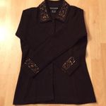 Andrea Jovine Copper and Garnet Beaded Espresso Wool Cardigan Photo 0