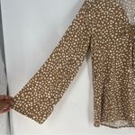 Maurice's Brown & White Speckled Dot Print Flare Sleeve Tie Front V-Neck Blouse S Photo 2