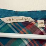 Soft Surroundings  plaid henley top rainbow multicolor 100% cotton medium petite Photo 6