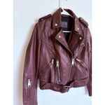 ALLSAINTS  Women’s Burgandy Lined Leather Jacket Gidley Biker Moto US Size 2 WARM Photo 6