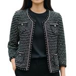 White House | Black Market  Black White Textured Chain Detail‎ Sweater Jacket XS Photo 0