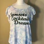 Chaser  Blue White Pink Tie Dye Sunsets Cocktails Dream Flutter Sleeve Tee M Photo 0