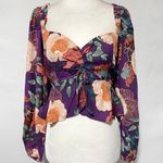 Band Of The Free New  Floral Print Long Sleeve Crop Blouse Purple Size Small Photo 7