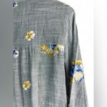 Fig and Flower S Embroidered Button Front Flax Look Blouse Top Gray Photo 2
