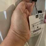 ZARA  Cream Midi Dress with Green and Yellow Accents Photo 4