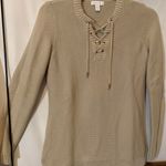 Knit Sweater With Eyelet Tie Vneck Tan Size XS Photo 0