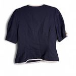 Leslie Fay  size 12 navy blue and white 80s vintage mod blouse with gold buttons Photo 4