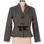 Vintage Sweet Suit Blazer Black Tan Checkered Bow Size 8P Photo 0