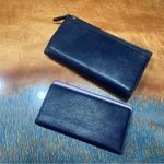 Coach Leather Navy Blue Lavender trifold wallet clutch woth check book holder Photo 2
