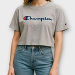 Champion Logo Women’s Cropped Gray T-Shirt Size XL Photo 0