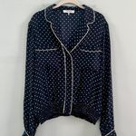 frame denim Navy Blue Polka Dot Smocked Silk PJ Blouse Photo 5