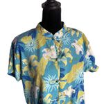 Vintage 100% Silk Tropical Print Top Women Size L Rum Runner Blue Retro Resort Size L Photo 1
