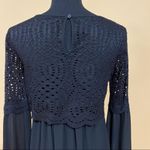 Max Studio 🛍️  Black Crocheted Popover Short Casual Dress Flowy Long Sleeves XS Photo 7