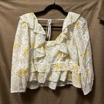 WAYF NWOT  Asher Eyelet Embroidered Peplum Crop Top In Ivory Floral Size Medium Photo 4