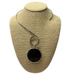 Charles Albert  Necklace Sterling Silver Bamboo Style Frame Onyx Pendant Choker Photo 0