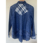 Free People  'Dottie Over You' Shirt M Floral Chambray Plaid Boho Western Cottage Photo 4