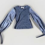 See By Chloe  Eyelet Sleeve Top Indigo Blue Womens  XS Sz2 Sweater Knit Tie Cuffs Photo 4