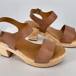 Nisolo All Day Open Toe Clog size 8 in Almond Leather Wood Bohemian Boho Heeled Tan Photo 0