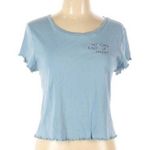 Vintage Mossimo lettuce edge embroidered baby tee Blue Size L Photo 0