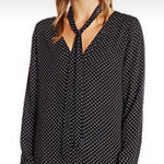Rebecca Minkoff Polka Dot Deep V Neck Tie Long Sleeve Blouse Black White Small Photo 0