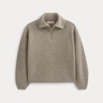 Everlane The Half-Zip Sweater in Luxe Merino in Heather Soft Taupe, Size Medium Photo 4