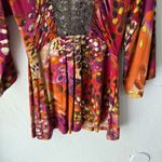 Sacred Revival Top Small Red Orange Purple‎ 3/4 Sleeve Embellished Boho Photo 2
