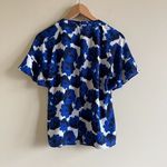 Banana Republic BLUE FLORAL RUFFLE SHORT SLEEVE BLOUSE SEMI SHEER TOP WO… Photo 5