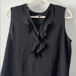 Black Sleeveless Quarter Button Up Blouse w/ Ruffle Size L Photo 2