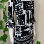 BCBGMAXAZRIA Maxazria Black White Bell Sleeve Dress Photo 0