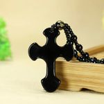 1pc Black Religious Christian Cross‎ Fashion Obsidian Style Pendant Necklace Photo 13