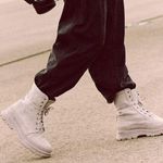 Free People Camp Out Canvas Lace-Up Boots in Dove Grey Photo 1