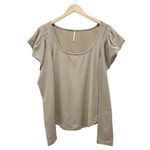 Free People  Penelope Tan Striped Knit Top Long Ruched Puff Sleeves Size Medium Photo 1